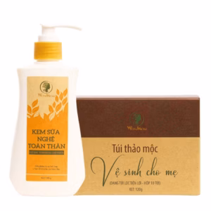 Bộ Dưỡng Trắng Hồng Body Tự Nhiên, Thảo Mộc Xông Khử Mùi Vùng Kín Wonmom (1 Kem Sữa Nghệ + 1 Hộp Thảo Mộc Xông Vùng Kín)