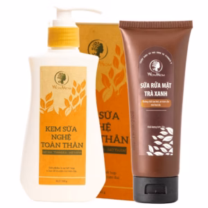 Bộ Sáng Hồng Da Toàn Diện, Làm Sạch Sâu Da Mặt, Trị Mụn, Dưỡng Trắng Hồng Body Wonmom (1 Sữa Rửa Mặt + 1 Kem Sữa Nghệ)