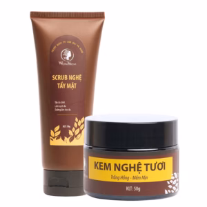 Bộ Scrub Nghệ Tẩy Tế Bào Chết Và Dưỡng Trắng Da Mặt, Ngăn Ngừa Mụn Wonmom (1 Kem Nghệ Tươi + 1 Scurb Nghệ Tẩy Mặt)
