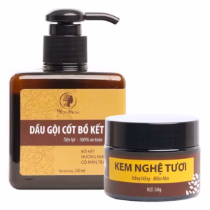 Bộ Dưỡng Trắng Hồng Da Mặt Tự Nhiên, Giảm Rụng Tóc, Tóc Dài, Suôn Mượt Wonmom (1 Kem Nghệ Tươi + 1 Dầu Gội Bồ Kết)