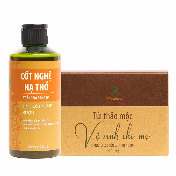 Combo Chăm Sóc, Khử Mùi Vùng Kín Và Dưỡng Trắng Da Body Wonmom (Thảo Mộc Xông Vùng Kín+Cốt Nghệ Hạ Thổ)