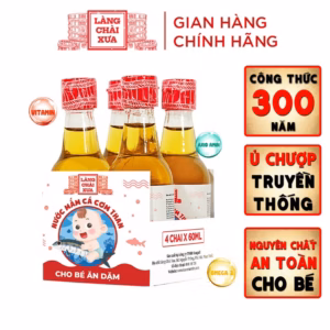 [Lốc 4 Chai] Nước Mắm Cá Cơm Than Làng Chài Xưa Cho Bé Ăn Dặm Từ 6 Tháng Tuổi, An Toàn, Nhiều Cá Ít Muối Chứa Nhiều Vitamin 60Ml/Chai - Làng Chài Xưa