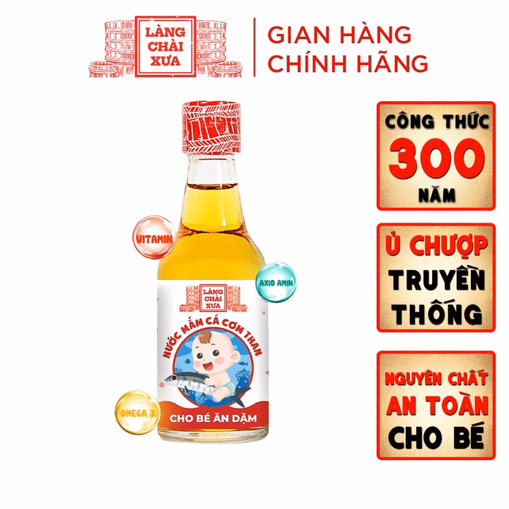 Nước Mắm Cá Cơm Than Làng Chài Xưa Cho Bé Ăn Dặm Từ 6 Tháng Tuổi, An Toàn, Nhiều Cá Ít Muối Chứa Nhiều Vitamin 60Ml/Chai - Làng Chài Xưa