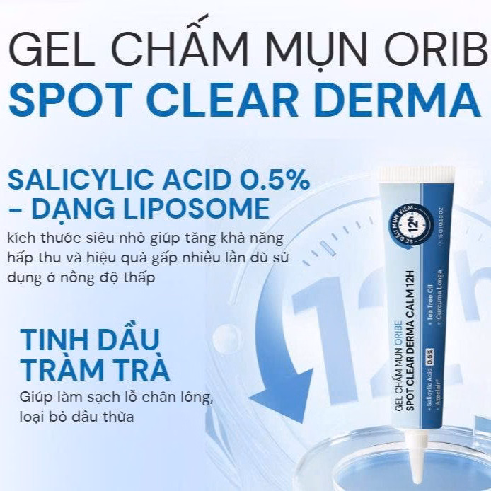 Gel Chấm Mụn Giảm Mụn Giảm Thâm Mụn Làm Khô Cồi Mụn Nhanh 12H Oribe Spot Clear Derma Calm 12H - Ảnh 3