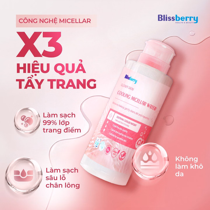 Nước Tẩy Trang Blissberry Glowy Skin Cooling Micellar Water 400Ml