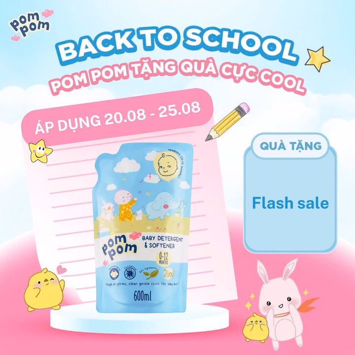 Túi 600Ml- Dành Cho Bé Sơ Sinh - Gel Giặt Xả 2In1- Sạch Sâu Kháng Khuẩn - Khử Mùi Nôn Trớ, Ọc Sữa, Tè Khai-Lưu Hương Phấn Thơm Dịu Nhẹ