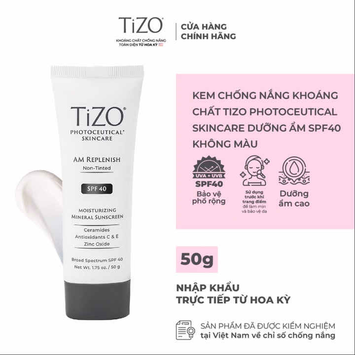Kem Chống Nắng Khoáng Chất Dưỡng Ẩm Không Màu Spf40 50G Tizo Photoceutical Skincare