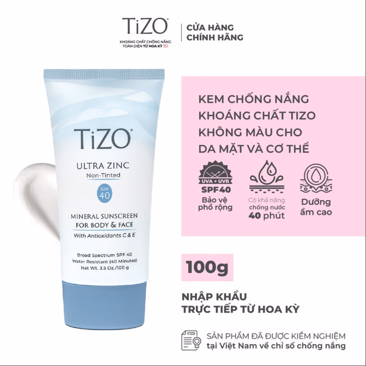 Kem Chống Nắng Khoáng Chất Không Màu Cho Da Mặt Và Cơ Thể Spf40 100G Tizo