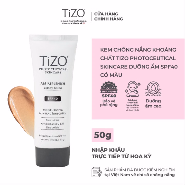 Kem Chống Nắng Khoáng Chất Dưỡng Ẩm Có Màu Spf40 50G Tizo Photoceutical Skincare