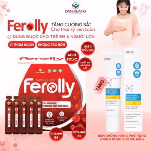 Hộp 40 Ống - Ống Uống Ferolly Dân Khang Bổ Sung Sắt Cải Thiện Tình Trạng Thiếu Máu Do Thiếu Sắt - Dân Khang