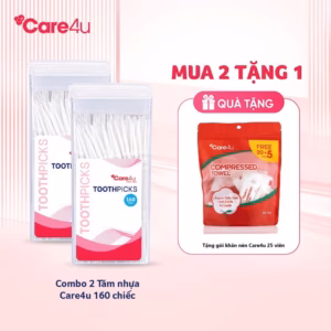 [ Mua 2 Tặng Gói Khăn Nén ] Hộp Tăm Nhựa 160 Chiếc Care4U Nhập Khẩu Chính Hãng