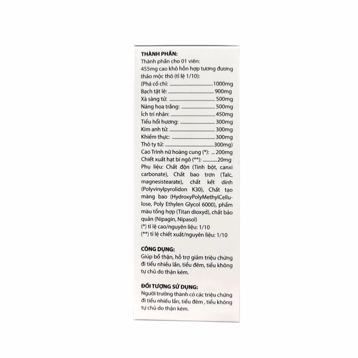 Viên Tiểu Đêm Thảo Dược Ánh Dương Giúp Bổ Thận, Giảm Tiểu Đêm, Tiểu Nhiều Lần Hộp 30 Viên-Tradiphar - Ảnh 2