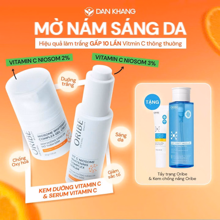 Combo Dưỡng Sáng Mờ Thâm Nám Serum & Kem Dưỡng Vitamin C Niosome Whitening Complex Oribe