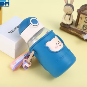 Bình Nước 600Ml Cho Bé Kèm Dây Đeo Tiện Lợi, Tặng Kèm Sticker 2D, 3D Xinh Xắn - Bh Kids