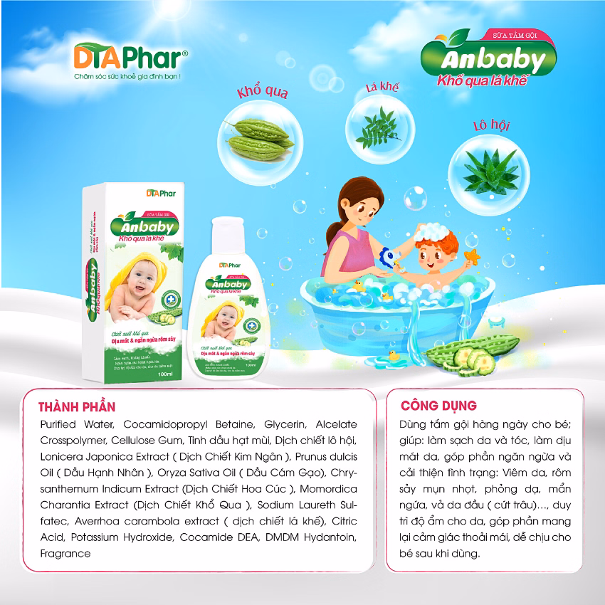 Sữa Tắm Gội Anbaby Khổ Qua Lá Khế Giúp Làm Dịu Mát Và Ngăn Ngừa Rôm Sảy Duy Trì Độ Ẩm Chai 100Ml - Ảnh 4