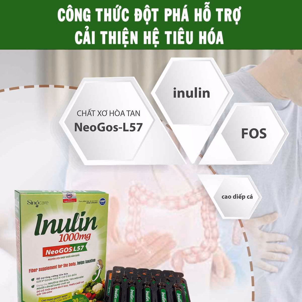 Ống Uống Giảm Táo Bón Inulin 1000Mg Hộp 20 Ống - Singcare - Ảnh 3