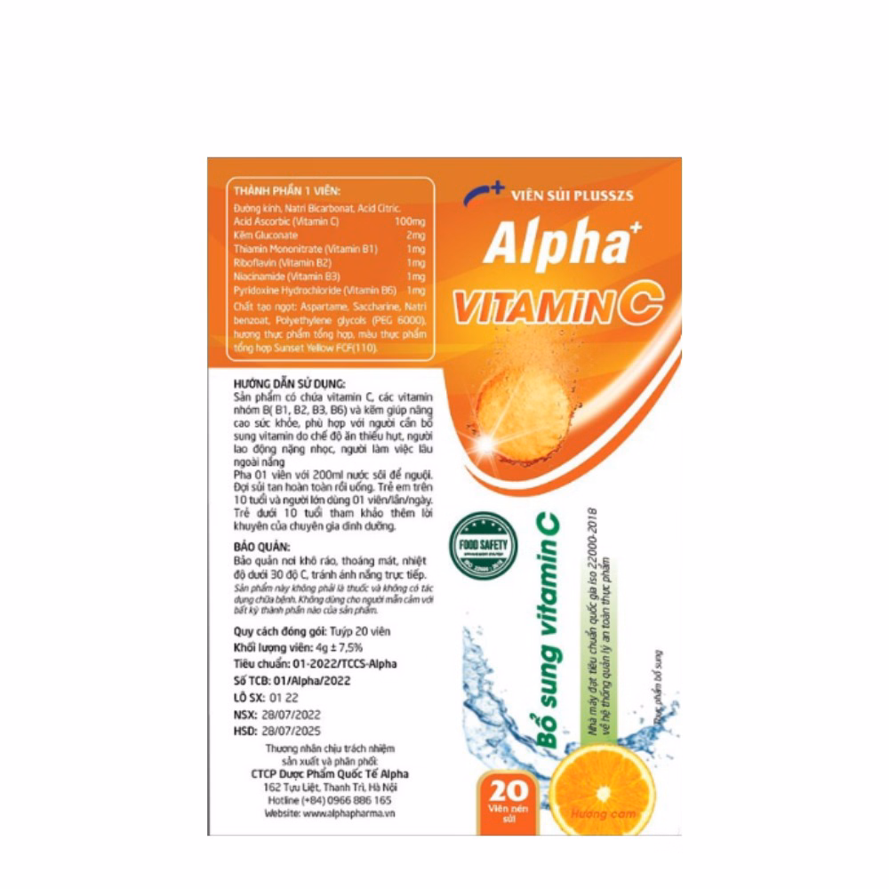 Viên Sủi Alpha Hỗ Trợ Tăng Sức Đề Kháng, Bổ Sung Vitamin C Tuýt 10 Viên - Dược Phẩm Quốc Tế Alpha - Ảnh 5