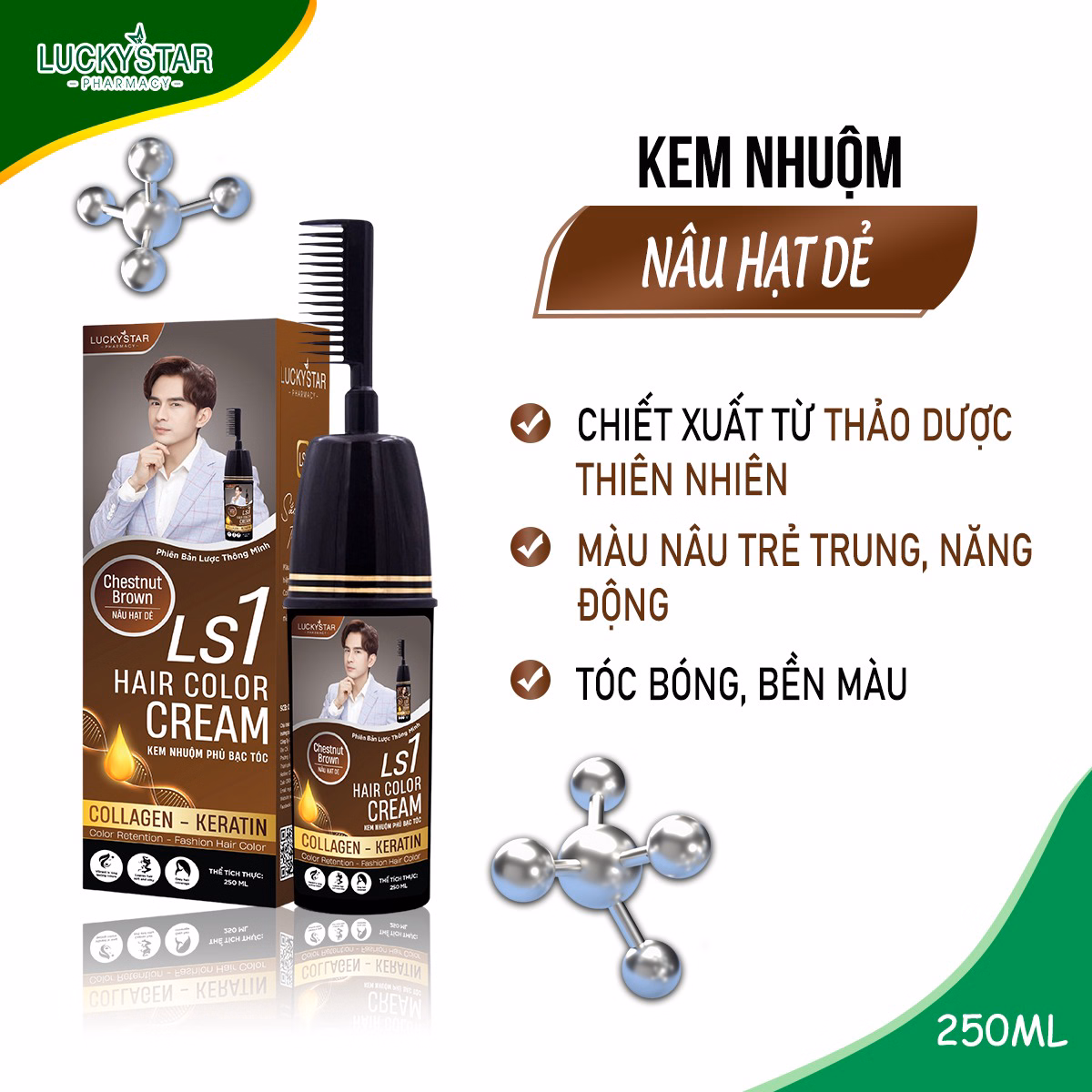 Kem Nhuộm Phủ Bạc Nâu Hạt Dẻ 250Ml - Lucky Star