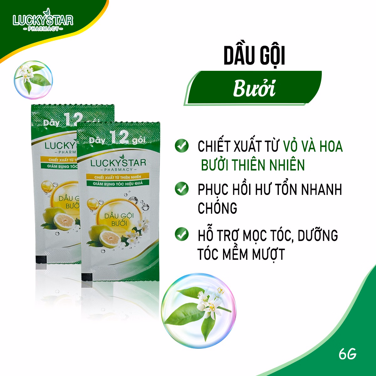Dầu Gội Tinh Dầu Bưởi Dây 12 Gói - Lucky Star