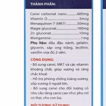 Viên Uống Canxi Nano Mk7 D3 Glucosamin Giúp Tăng Chiều Cao, Giảm Loãng Xương Lọ 30 Viên - Santex - Ảnh 3