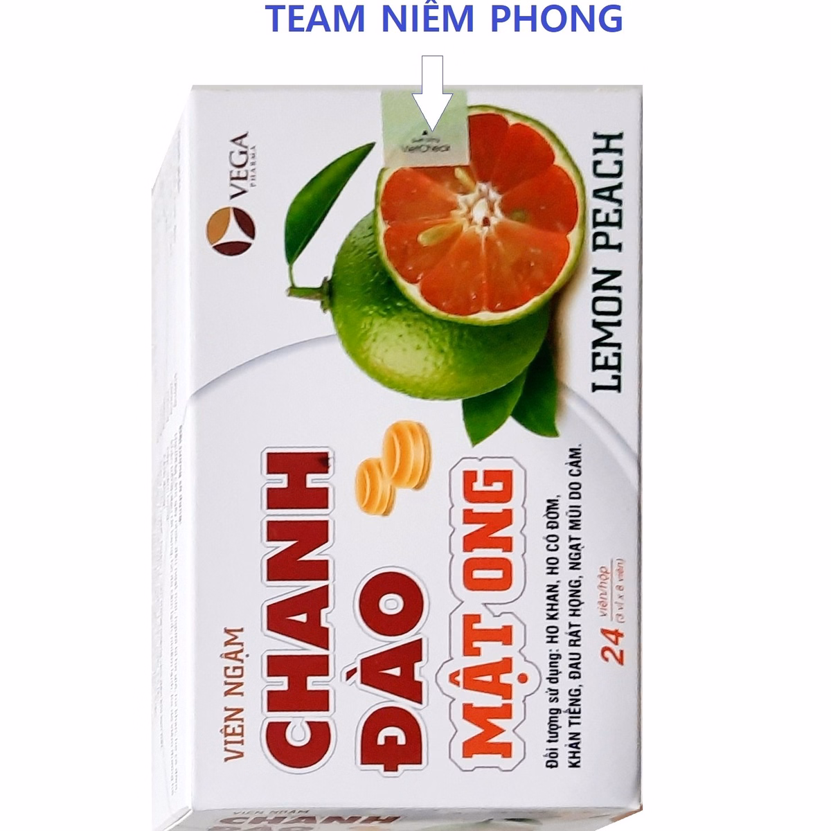 Viên Ngậm Chanh Đào Mật Ong Vega Pharma Giúp Giảm Ho, Long Đờm Hộp 24 Viên - Ảnh 3