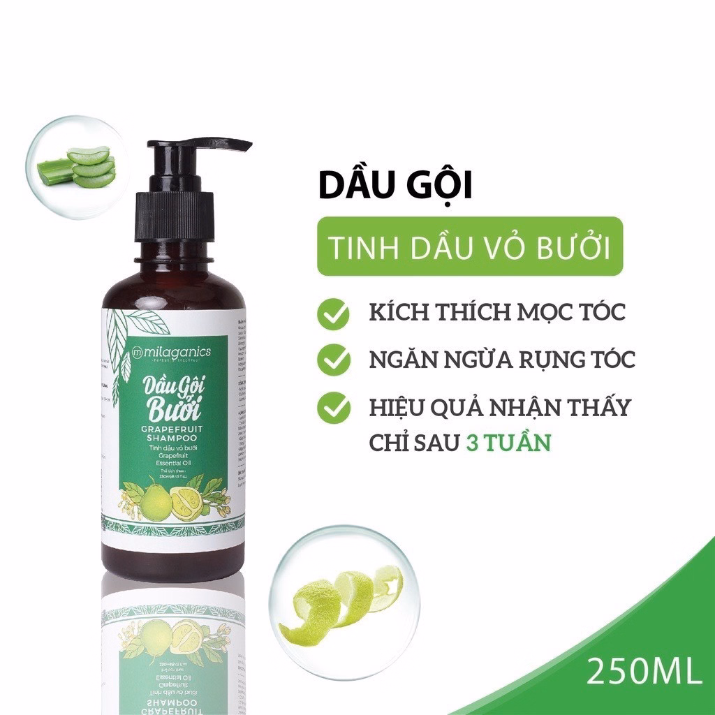 Bộ 3 Sản Phẩm Kích Thích Mọc Tóc & Ngăn Ngừa Rụng Tóc: Dầu Gội, Dầu Xả, Serum Bưởi - Milaganics (600Ml/ Bộ) - Ảnh 3