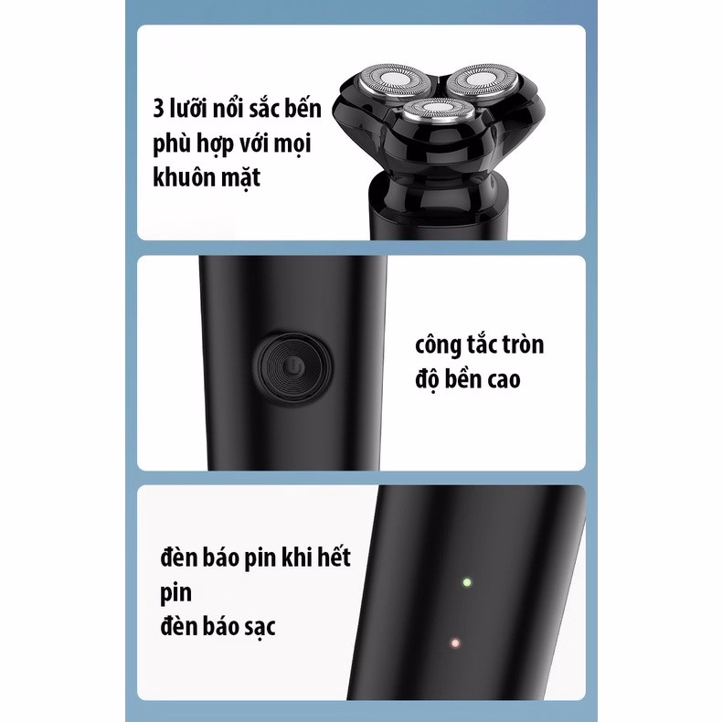 Máy Cạo Râu Runwe Rs196 3 Lưỡi Sắc Bén Tự Sắc Có Sạc Type Và Chống Nước Khi Vệ Sinh Gd025 - Lady'S Passion - Ảnh 7