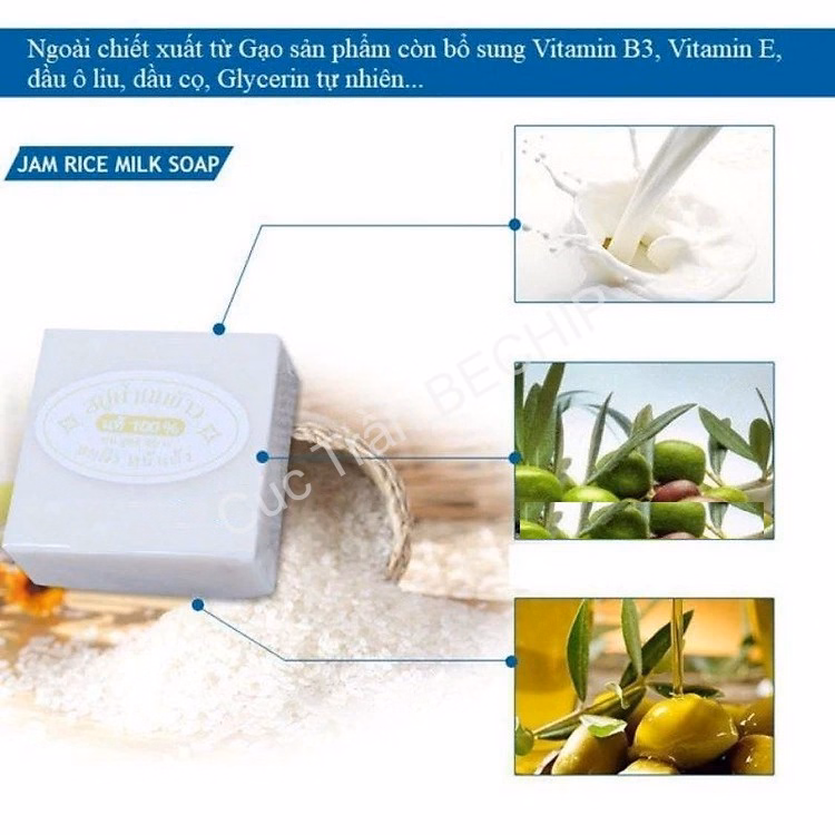 Set 3 Bánh Xà Phòng Cám Gạo Thái Lan Jam Rice Milk Soap Dưỡng Trắng, Giảm Mụn Thâm Ctb175 – Bechip - Ảnh 6