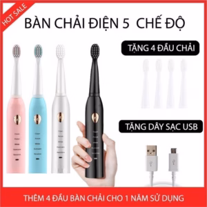 Bàn Chải Điện Tự Động Electric Toothbrush Đánh Răng 5 Chế Độ Hàng Cao Cấp, Tặng Kèm Cáp Sạc Và 4 Đầu Chải Sử Dụng Trong 1 Năm Gd055 - Lady'S Passion