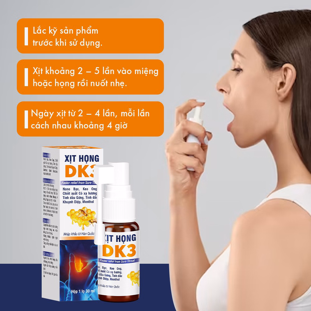 (Lọ) Xịt Họng Dk3 Hỗ Trợ Làm Giảm Cơn Đau Rát Cổ Họng 30Ml/Lọ - Dân Khang - Ảnh 4