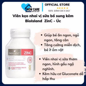 Viên Kẹo Nhai Vị Sữa Bổ Sung Kẽm Zinc Úc - Bioisland