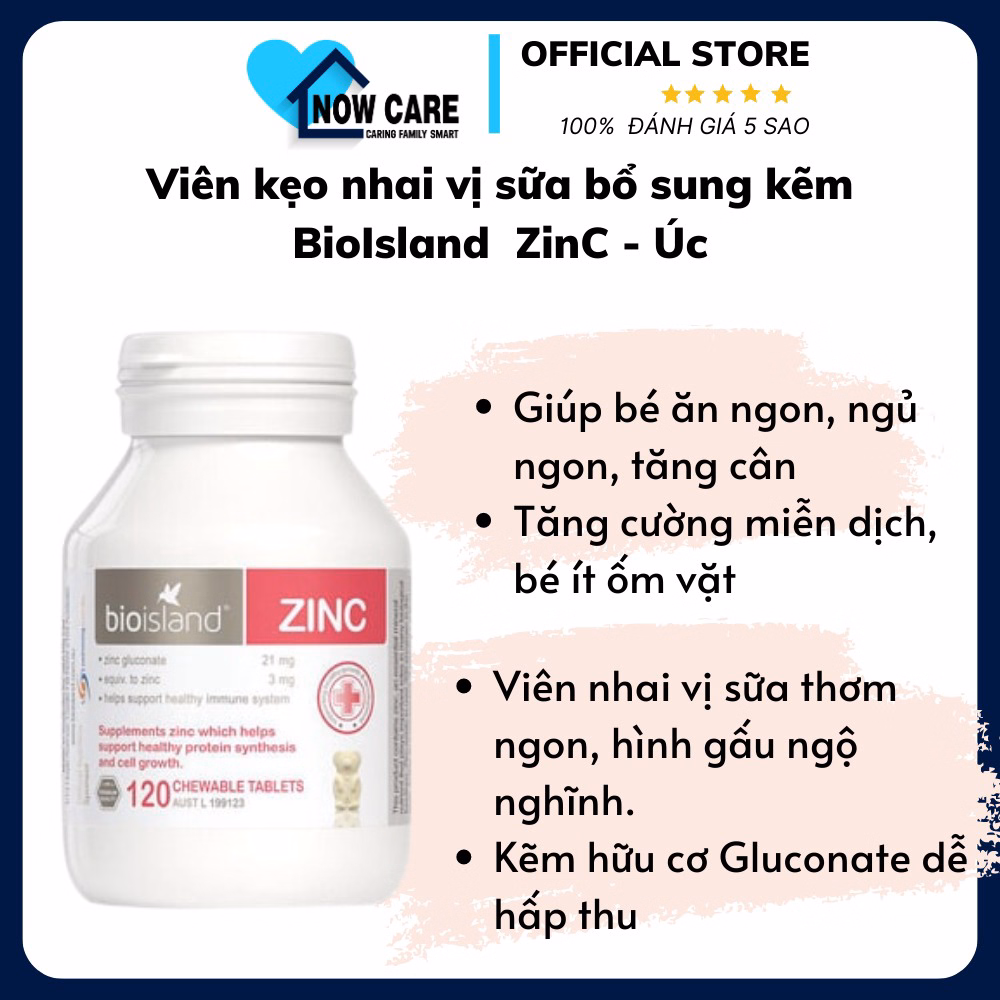 Viên Kẹo Nhai Vị Sữa Bổ Sung Kẽm Zinc Úc - Bioisland