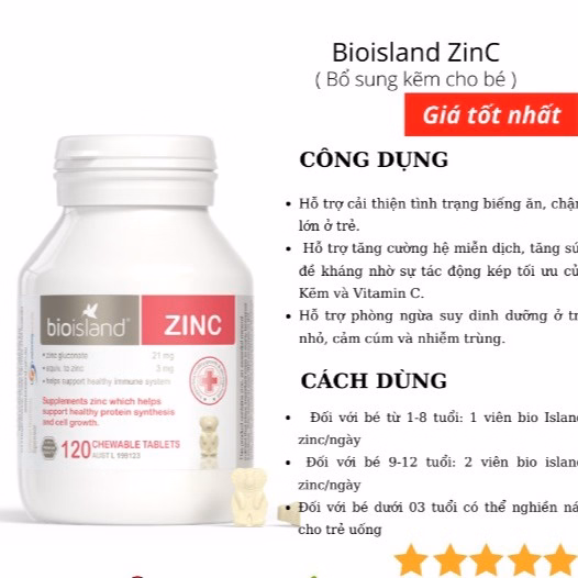 Viên Kẹo Nhai Vị Sữa Bổ Sung Kẽm Zinc Úc - Bioisland - Ảnh 2