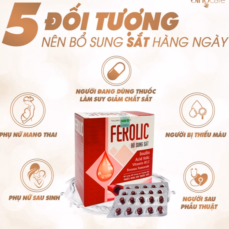 Combo 2 Hộp Viên Uống Ferolic Bổ Sung Sắt, Acid Folic,Inulin, Vitamin B12 Hộp 100 Viên - Singcare - Ảnh 2