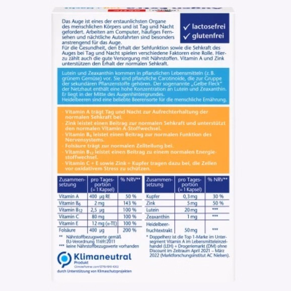 Viên Uống Bổ Mắt, Giảm Nhức Mỏi Mắt Augen Extra Đức - Doppelherz - Ảnh 2