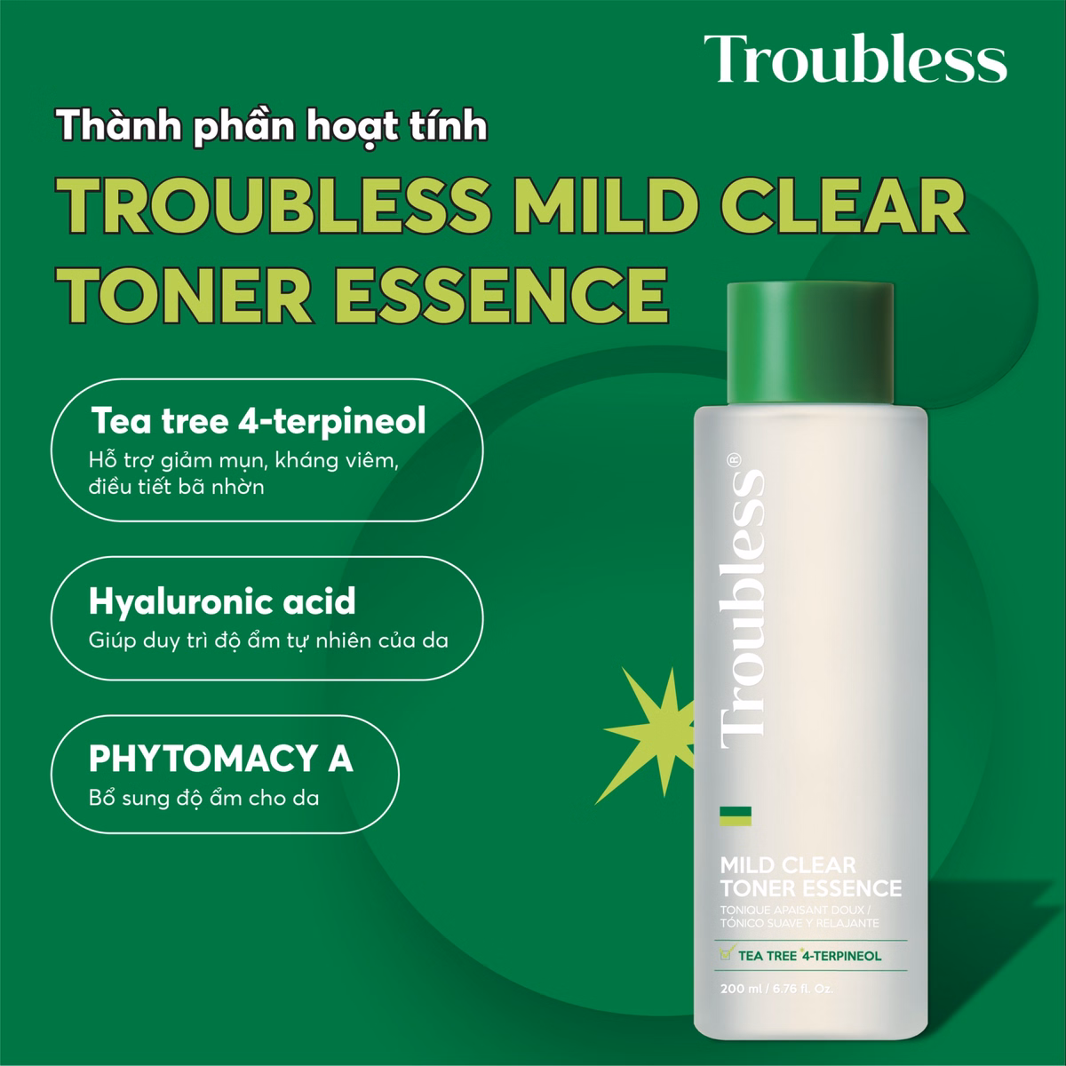 Nước Cân Bằng Troubless Làm Dịu Da Tẩy Tế Bào Chết, Sáng Da, Giảm Mụn 200Ml - Ảnh 5
