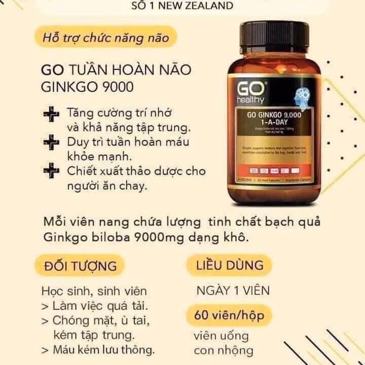 Viên Uống Bổ Não Hàm Lượng Cao Úc Go Ginkgo 9000 - Go Healthy - Ảnh 2