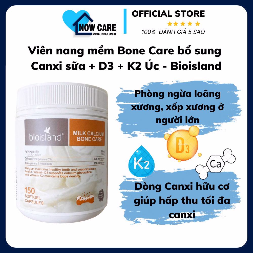 Viên Nang Mềm Bone Care Bổ Sung Canxi Sữa + D3 + K2 Úc - Bioisland