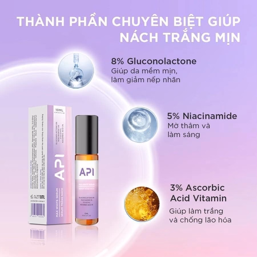 Combo Serum Trắng Nách Api, Và Khử Mùi Hôi Nách Api, Son Lăn Nách Api, Lăn Khử Mùi Ngăn Kt1 Tiết Mồ Hôi 72H -Gdn - Ảnh 4