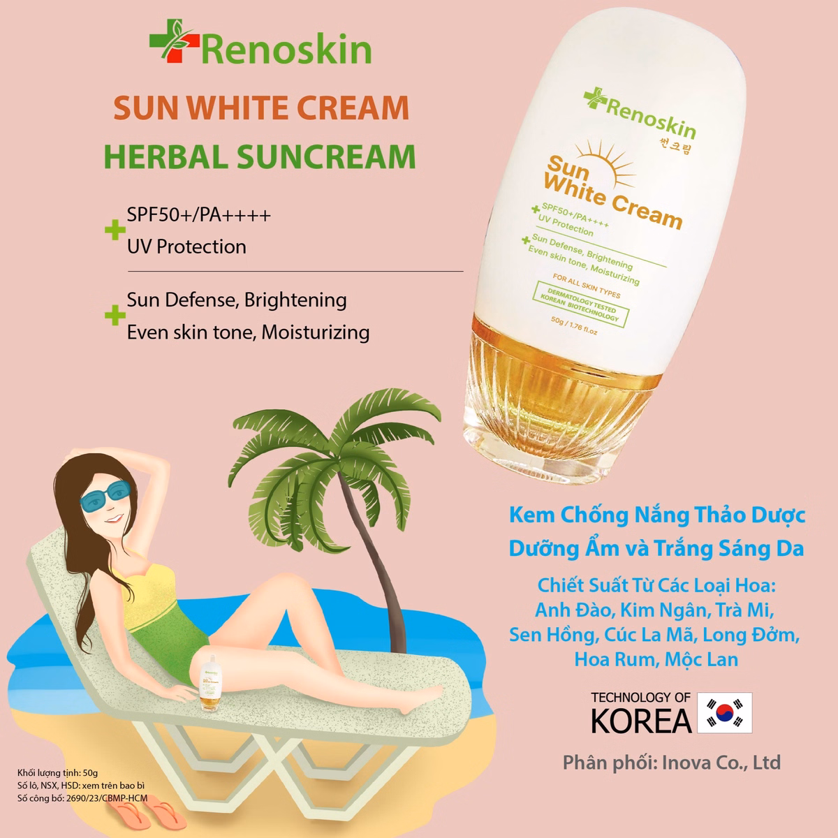 Kem Chống Nắng Thảo Dược Sun White Cream Korea 50G - Renoskin - Ảnh 4