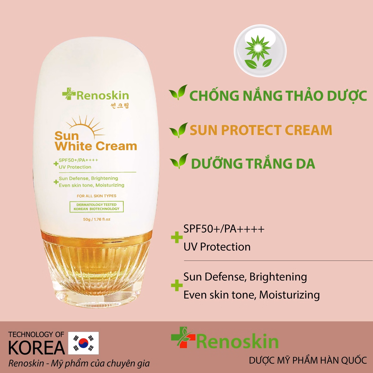 Kem Chống Nắng Thảo Dược Sun White Cream Korea 50G - Renoskin - Ảnh 5