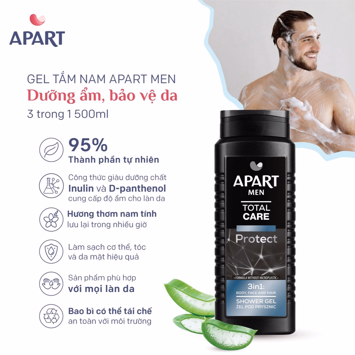 Gel Tắm Nam Dưỡng Ẩm, Bảo Vệ Da 3 Trong 1 500Ml- Apart Men - Ảnh 3
