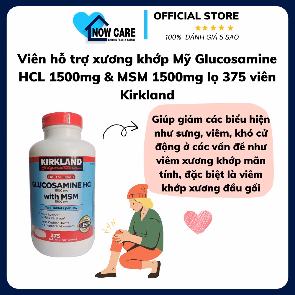 Viên Hỗ Trợ Xương Khớp Mỹ Glucosamine Hcl 1500Mg & Msm 1500Mg Lọ 375 Viên - Kirkland