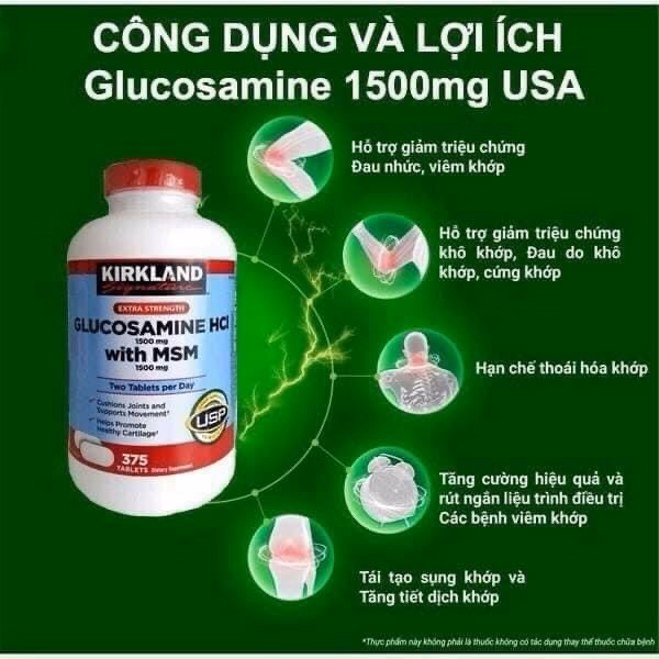Viên Hỗ Trợ Xương Khớp Mỹ Glucosamine Hcl 1500Mg & Msm 1500Mg Lọ 375 Viên - Kirkland - Ảnh 2
