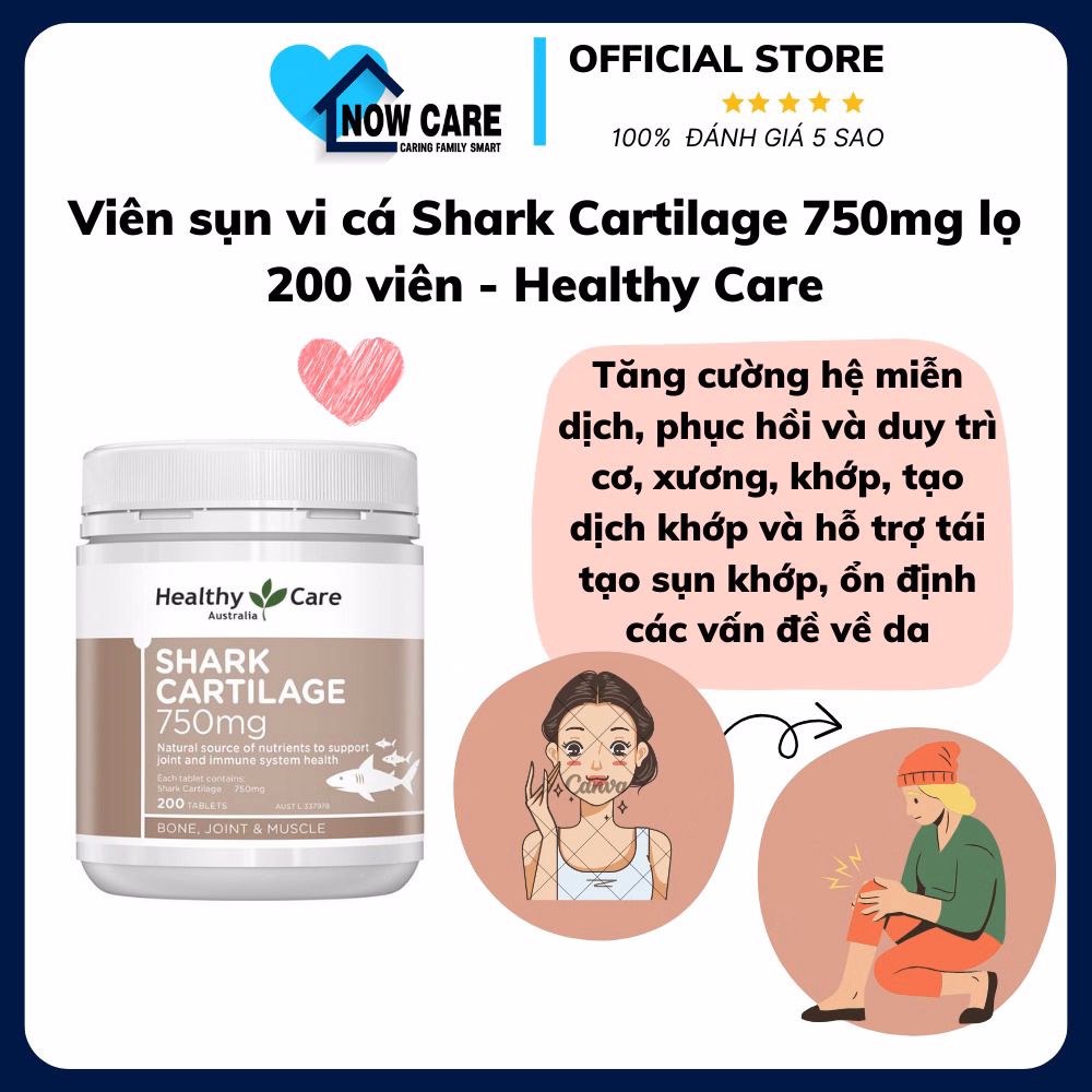 Viên Sụn Cá Mập Shark Cartilage 750Mg Lọ 200 Viên - Healthy Care