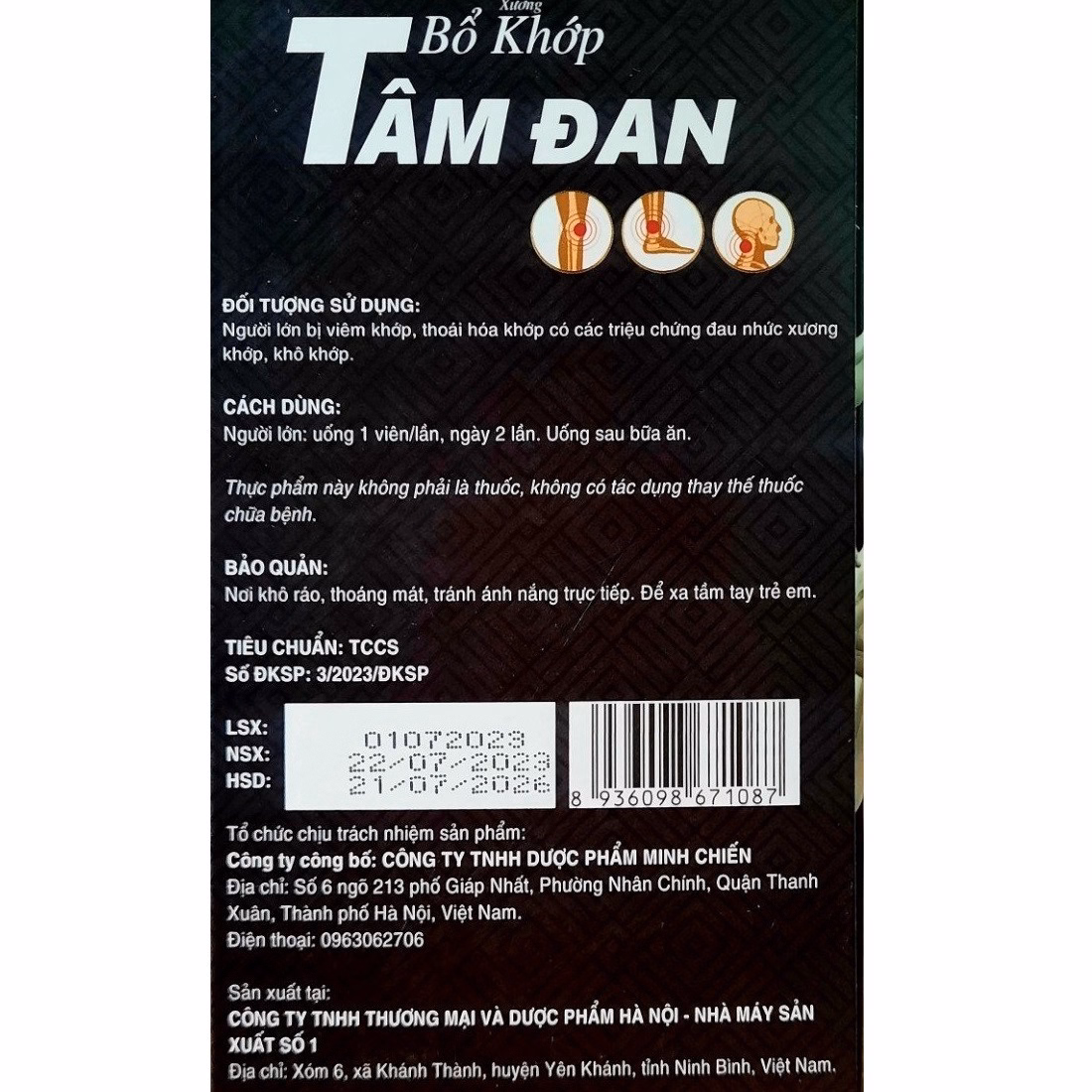 Viên Uông Bổ Khớp Tâm Đan Giúp Giảm Đau, Thoái Hoá Xương Khớp Hộp 60 Viên - Minh Chiến - Ảnh 2