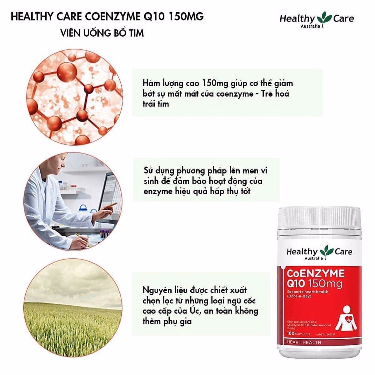 Viên Uống Bổ Tim Coenzym Q10 Úc - Healthy Care - Ảnh 3