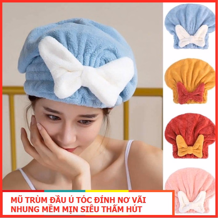 Mũ Trùm Đầu Ủ Tóc Vải Nhung Mềm Mịn Siêu Thấm Hút Ctb409 - Bechip
