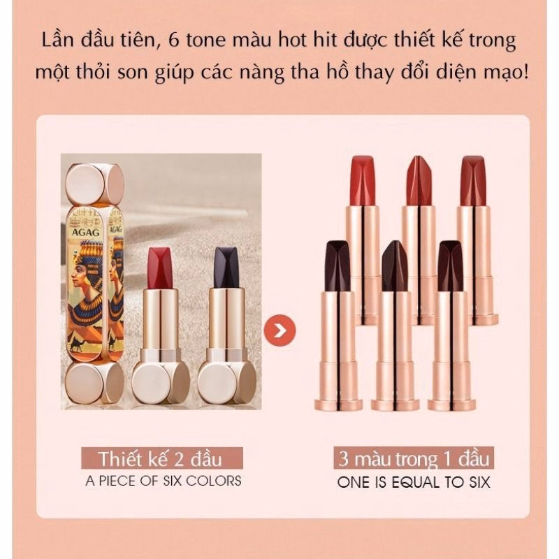 Son Môi 6 Màu Agag Ai Cập Siêu Lì Dưỡng Ẩm Mịn - Be Yoursefl