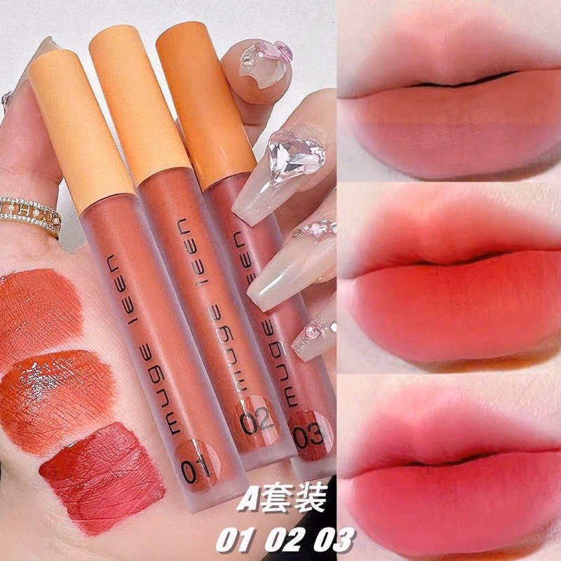 Son Kem Lì Set 3 Cây Muge Leen Fluffy Lip Glaze - Su - Ảnh 2